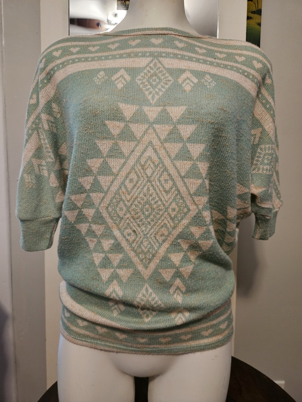 Small * Geometric * Green * ING * Short Sleeve Loose Fit Top * Southwestern